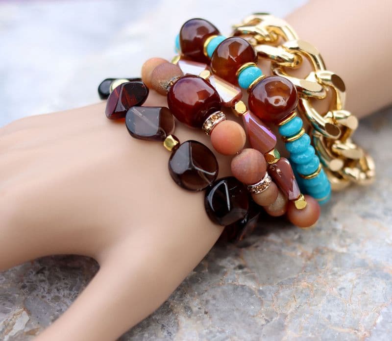 Bronze, Gold and Blue Bracelet Set