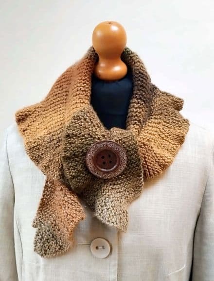 Brown ruffle edged scarf