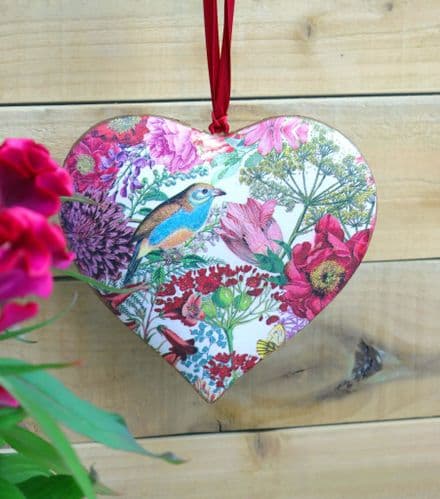 Ceramic Heart Decoration with Bird and Blooms Design