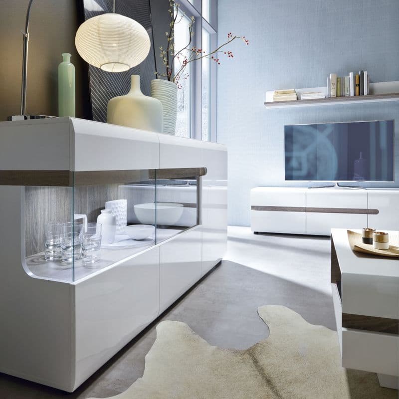 Chelsea 3 Door Sideboard in White with Oak Trim