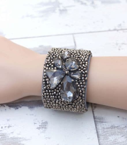 Chunky Cuff Bracelet with Grey Crystals