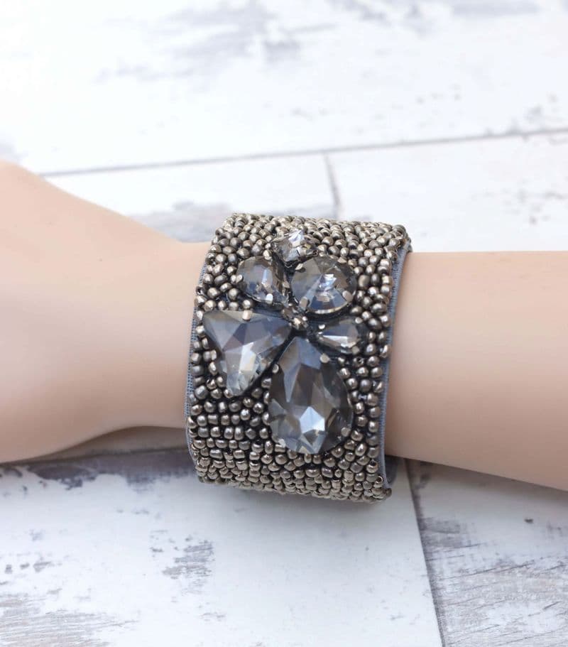 Chunky Cuff Bracelet with Grey Crystals