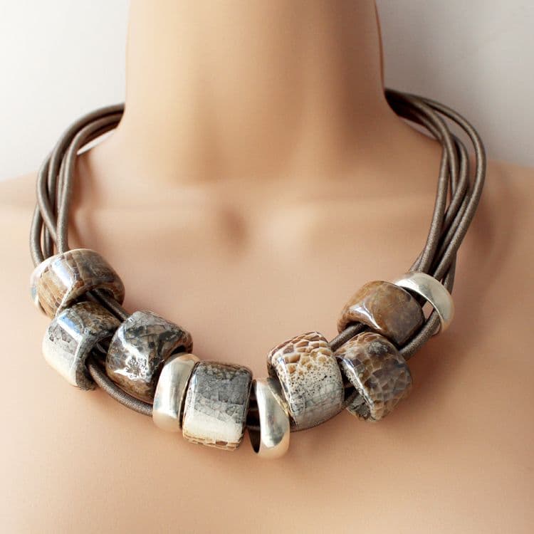 Chunky Greek Ceramic Statement Necklace