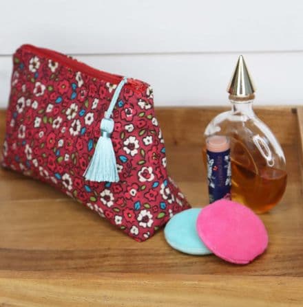 Cotton Cosmetic Bag in Red with floral Design