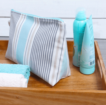 Cotton Toiletry Bag in Cream and Blue Stripe