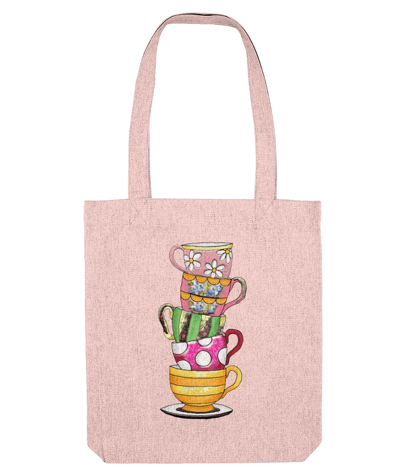 Cotton Tote bag with colourful Tea Cups Design