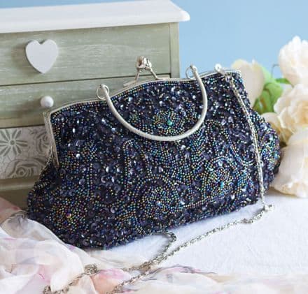 Dark Blue Beaded Evening Bag