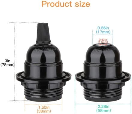 E27 Lamp Holder, Black Bakelite Edison Screw E27 Lampholder, Retro Style Light Bulb Holder, Pendant