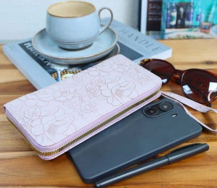 Embossed Leather effect wallet in Dusky Pink