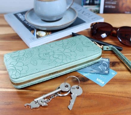 Embossed Leather effect wallet in Sage Green