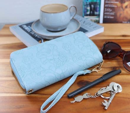 Embossed Leather effect wallet in Soft Blue