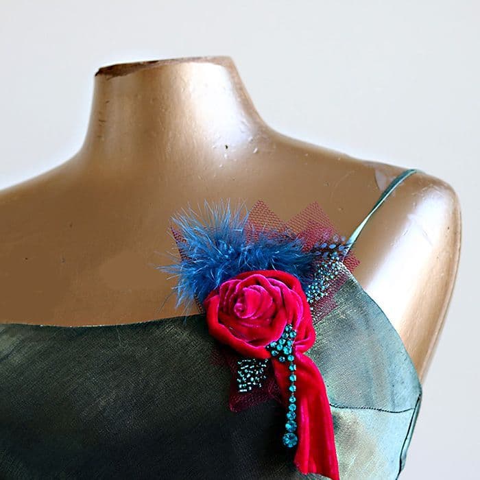 Feather and Velvet Rose Corsage or Hair Accessory