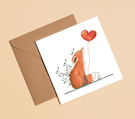 Fox with Heart Balloon Valentine's Day Card