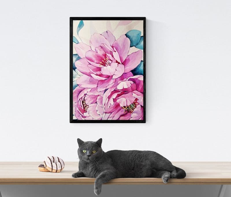 Framed A3 Fine Art Print - Pink Peonies