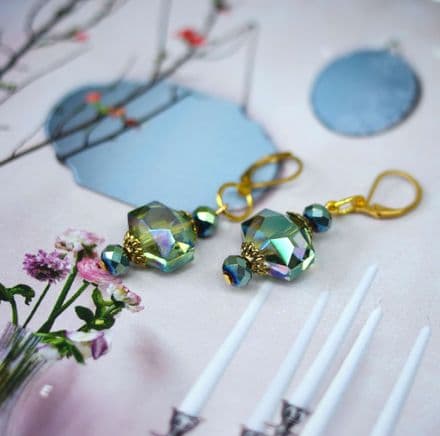 Glass Crystal Drop Earrings in Green