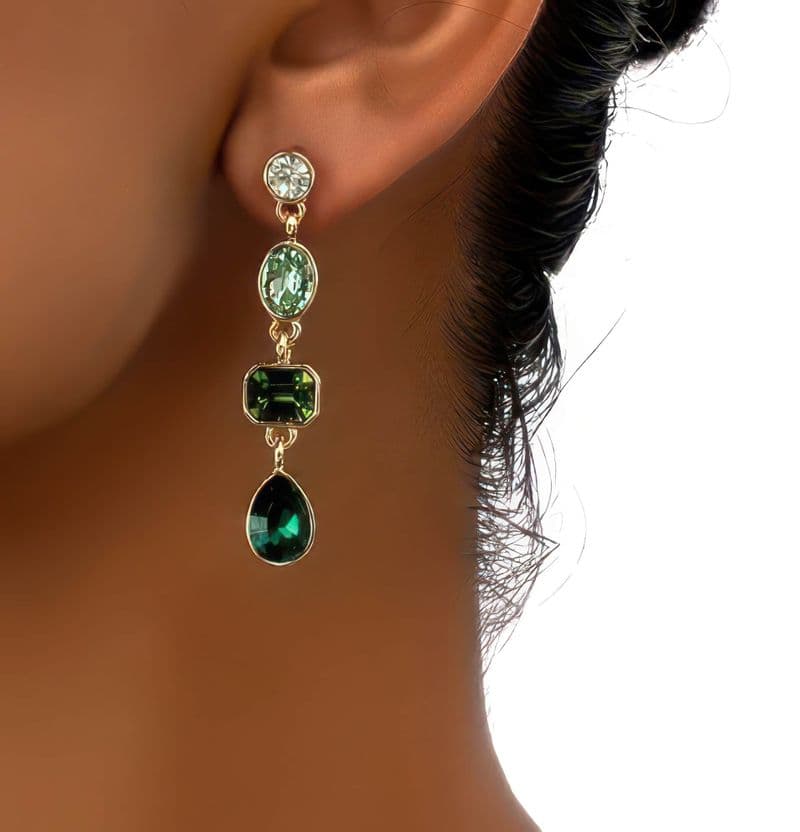 Green Crystal Drop Earrings