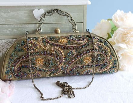 Green & Gold Beaded Evening Bag