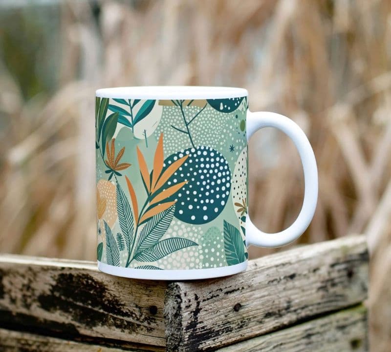 Green Leaf Abstract Design Ceramic 11oz Mug