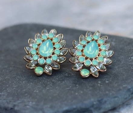 Green Leaf Diamante Earrings