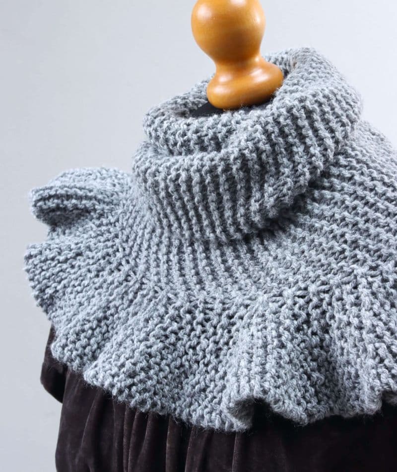 Grey ruffle edged scarf