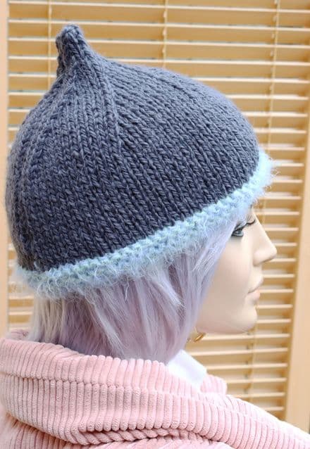 Hand Knit Pixie Hat in Soft Grey