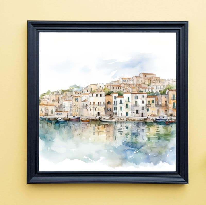 Italian Harbour Scene Watercolour Art print