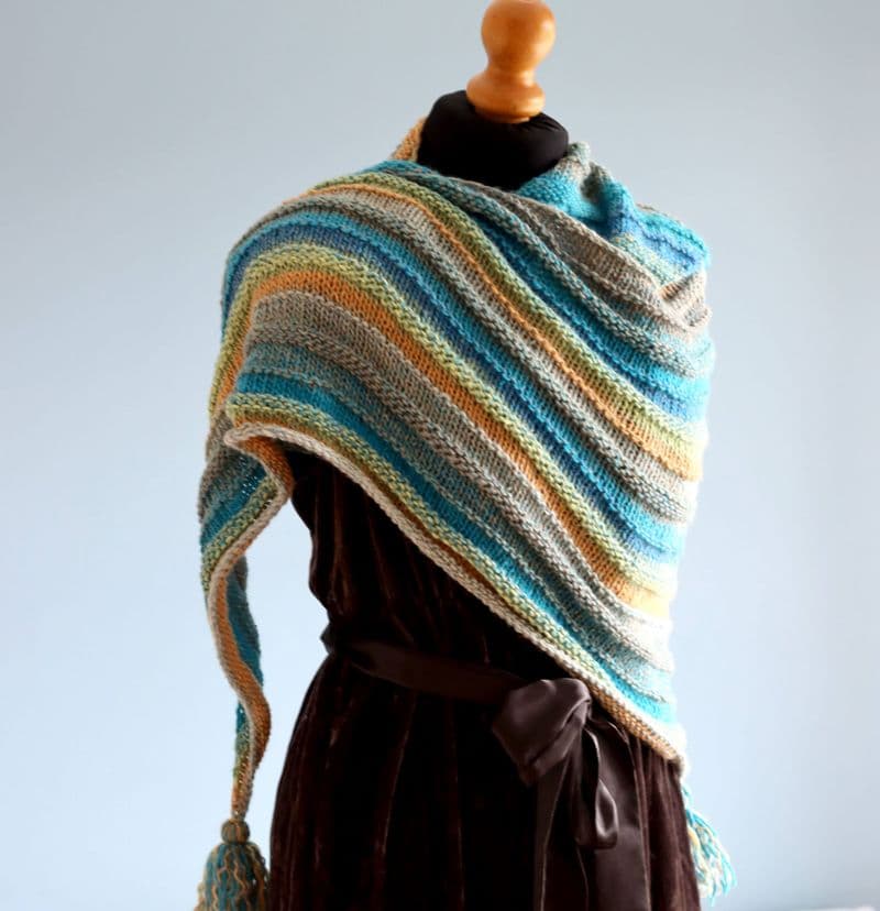 Knitted scarf or shawl in multi stripes