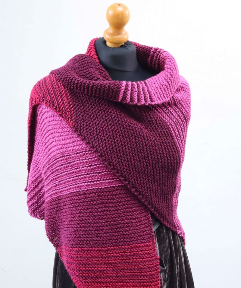Knitted Shawl in Red and Pink Stripes