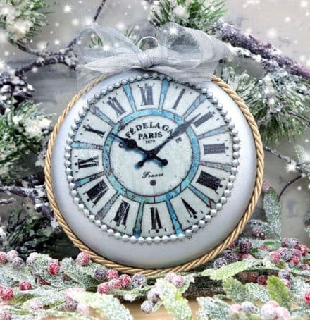 Large Glass Vintage Clock Christmas Baubles Metallics