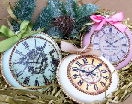 Large Glass Vintage Clock Christmas Baubles Pastels