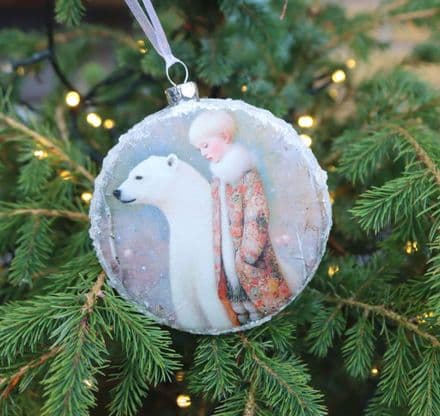 Large Glass Vintage Style Bauble with Boy and Polar Bear