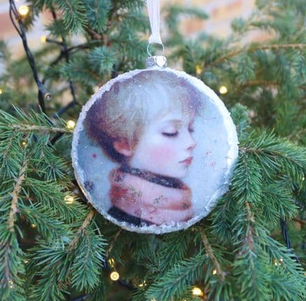 Large Glass Vintage Style Bauble with Dreaming Boy