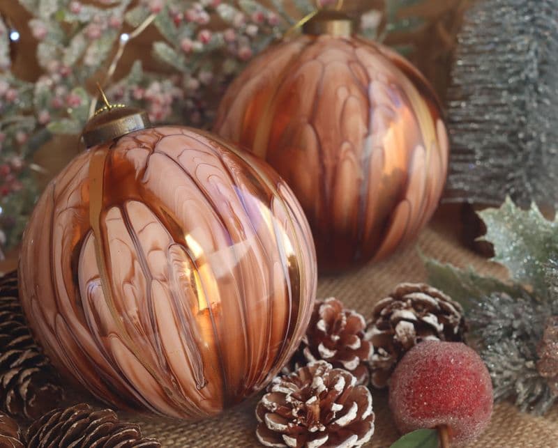 Large Marble Effect Christmas Baubles Gold & Copper