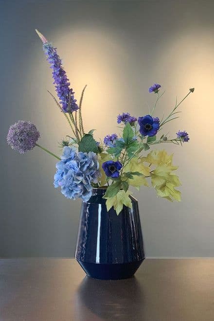Metal Flower Vase in Sapphire Blue