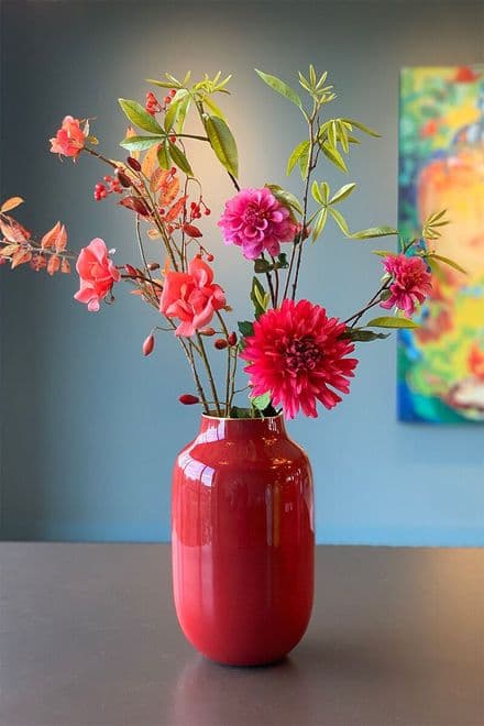 Metal Flower Vase in Scarlet Red