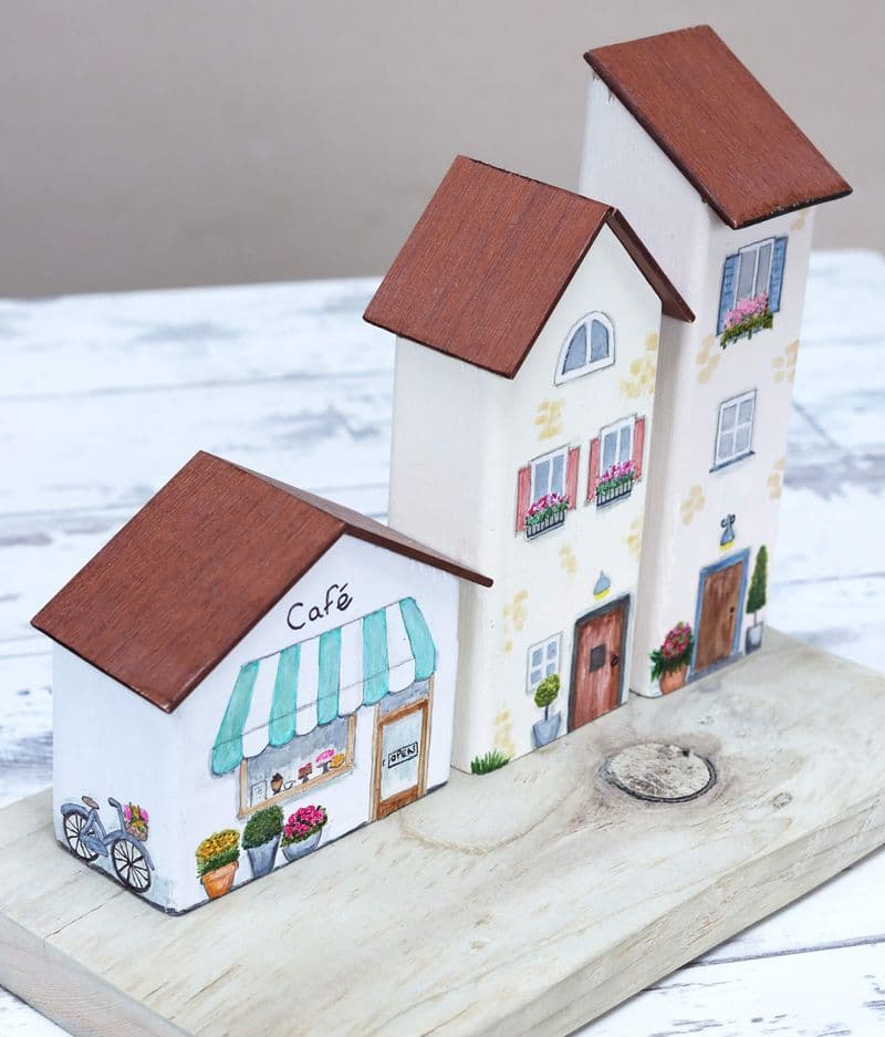 Miniature Wooden Street Scene with Café