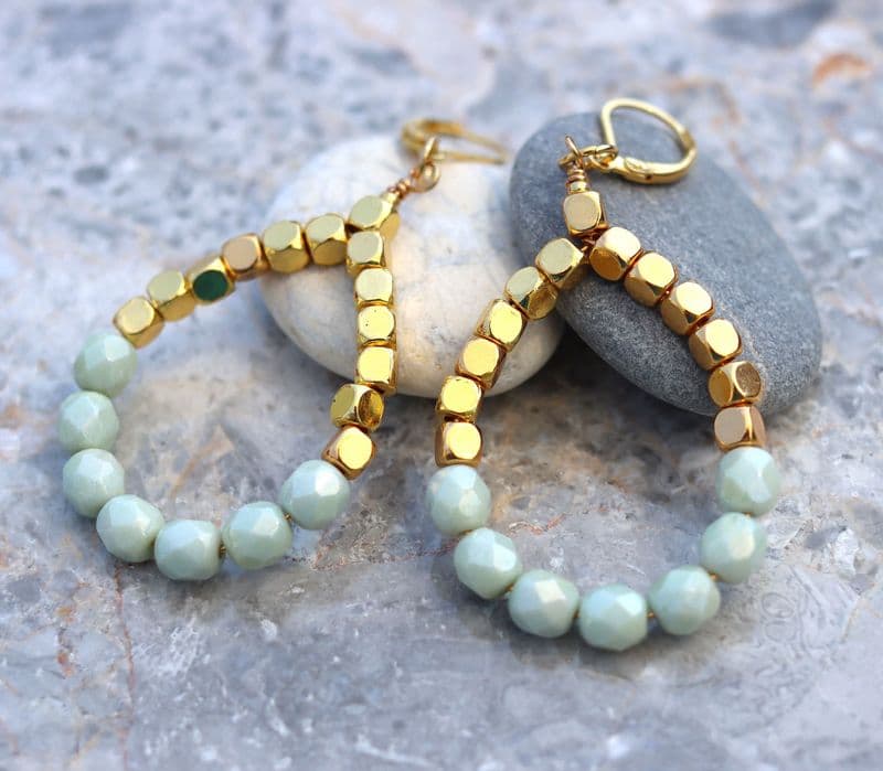 Mint & Gold Drop Earrings