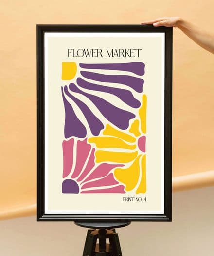 Modern Boho Pink, Purple & Yellow Flowers Art Print