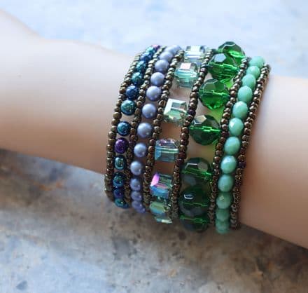 Multi Strand Bracelet in blue, purple and green