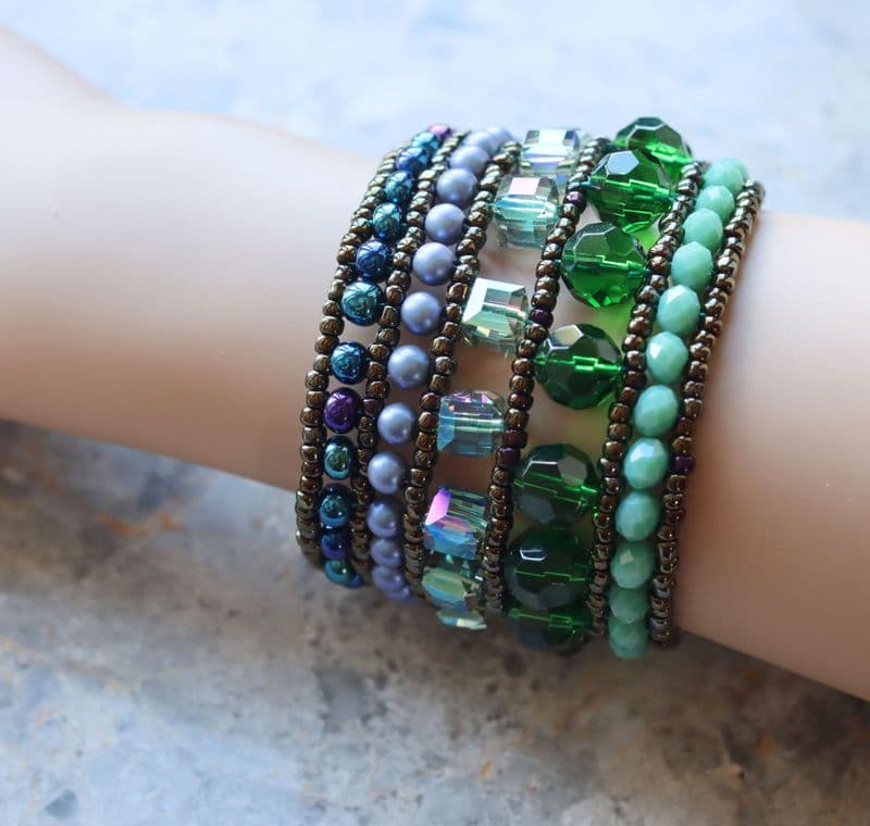 Multi Strand Bracelet in blue, purple and green