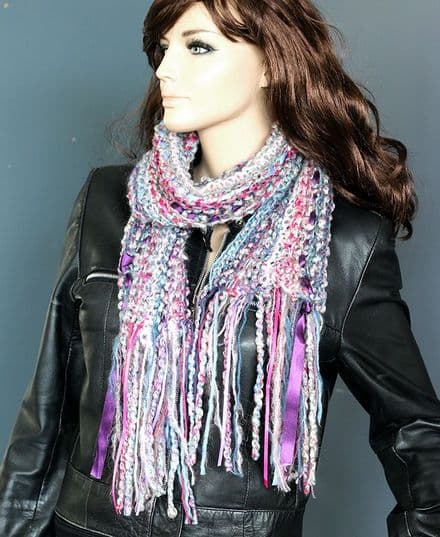 Multi stripe scarf in blue , pink and purple