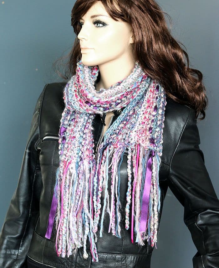 Multi stripe scarf in blue , pink and purple