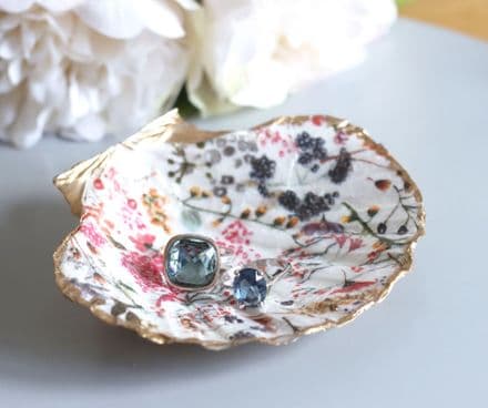 Natural Shell Jewellery Dish with Summer Berries Design
