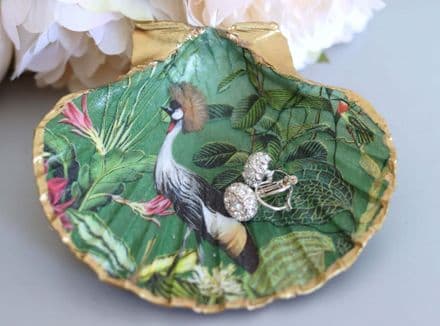 Natural Shell Jewellery Dish  with Tropical Bird Design