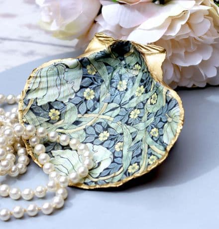 Natural Shell Jewellery Dish  with William Morris Pimpernel Design