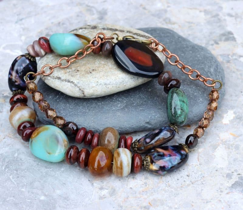 Natural Stone and Ceramic Beaded Necklace