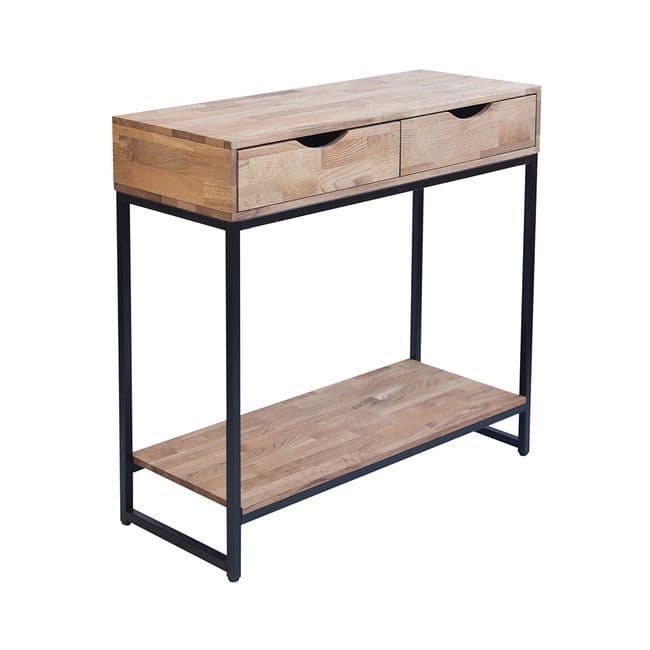 Oak Console Table with Black Metal Frame