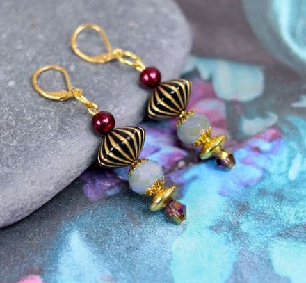 Oriental Style Dangle Earrings with Swarovski pearls