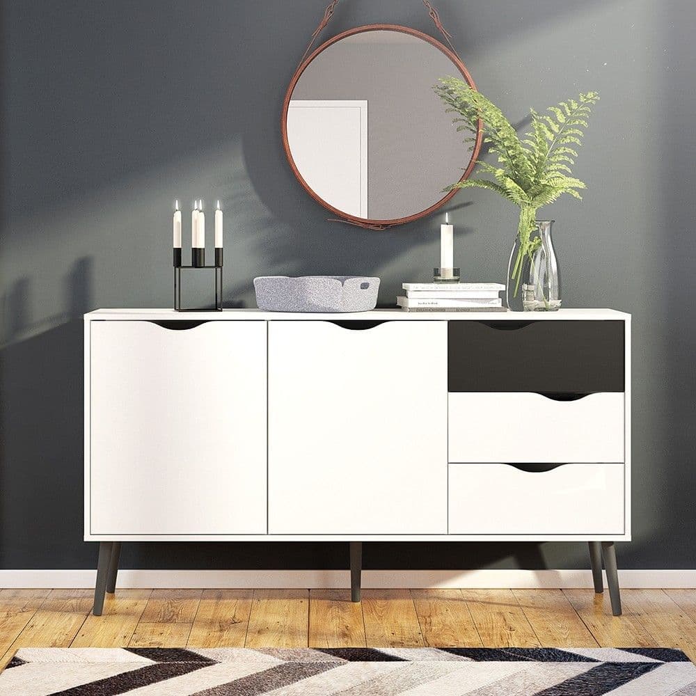 Oslo Large Sideboard in White and Matte Black