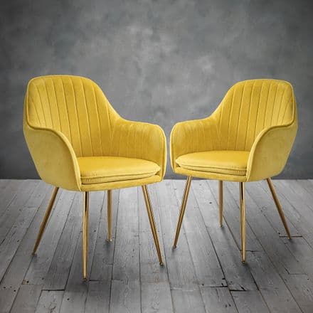 Pair of Velvet Dining Chairs in Ochre Gold
